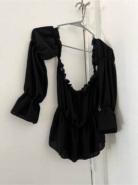 Women's Black Ruffle Off Shoulder  Blouse